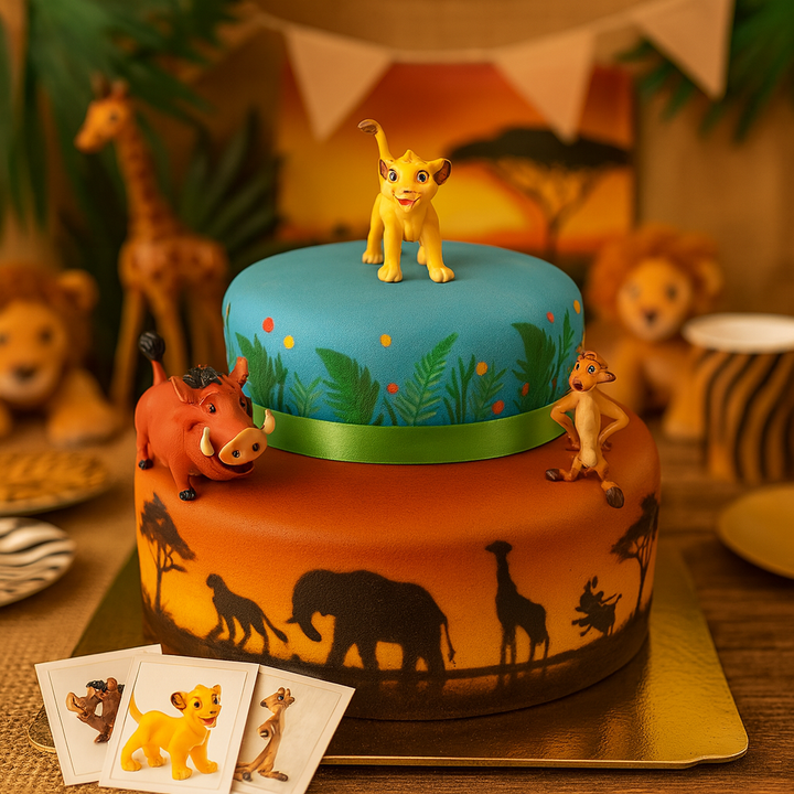 Simba®, Timon &amp; Pumbaa® auf 2-stöckiger Savannen-Torte