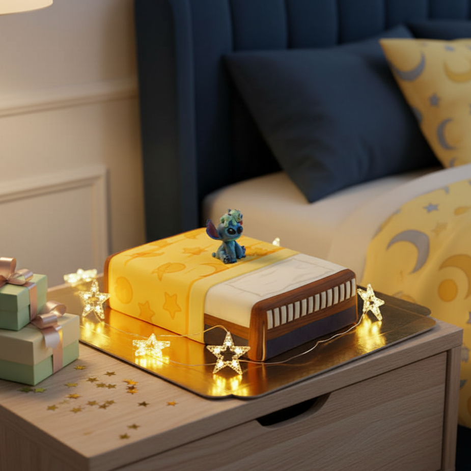 Stitch® mit Schrulle auf Bett-Torte