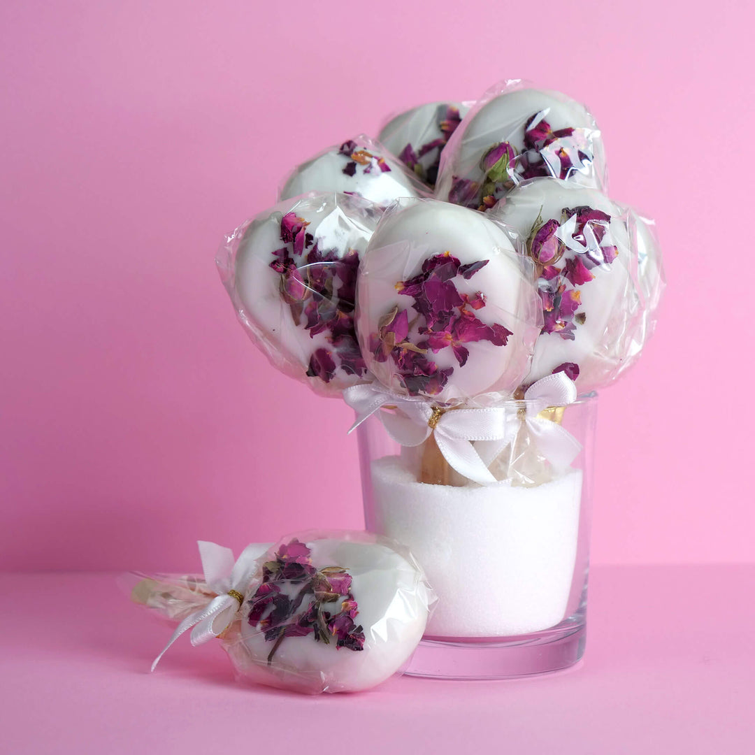 Weiße Rosenblüten Cake-Popsicle (10 Stück)