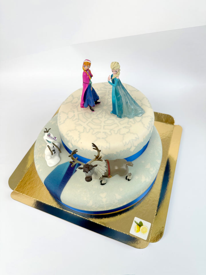 Die Eiskönigin® Elsa, Schwester Anna &amp; Olaf Figuren auf 2-stöckiger Schneeflocken-Torte