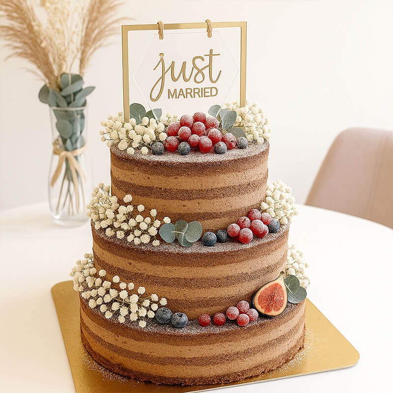 Green Wedding Schoko 3-stöckig inkl. Deko und Cake-Topper - für 65 Personen!