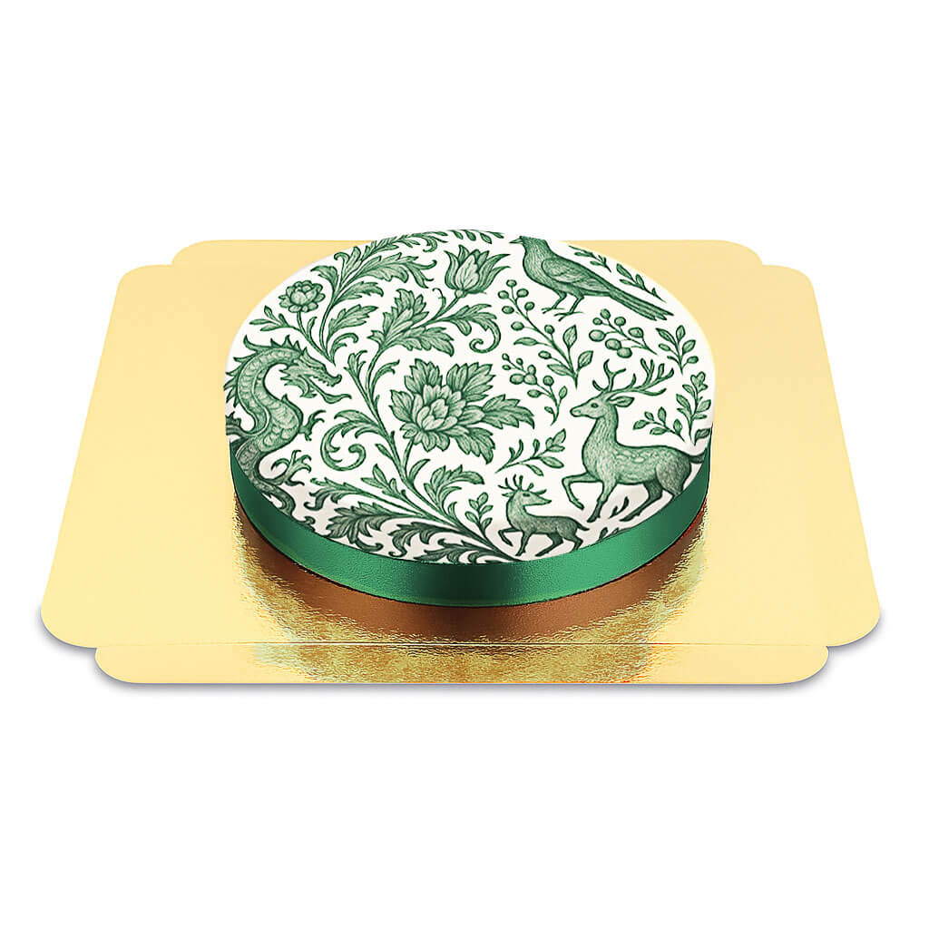Dunkelgrüne Porzellanmalerei Torte
