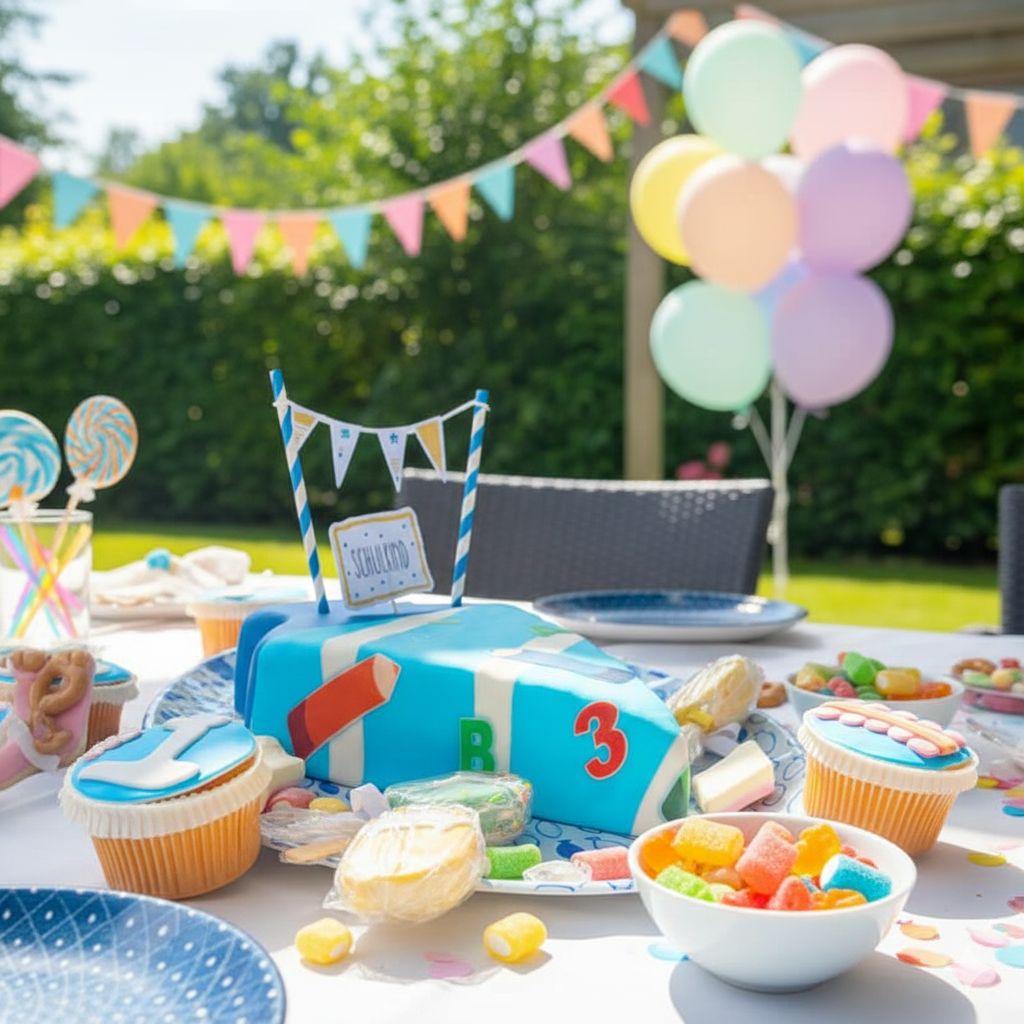 Schultüten-Torte mit Stiften in Hellblau