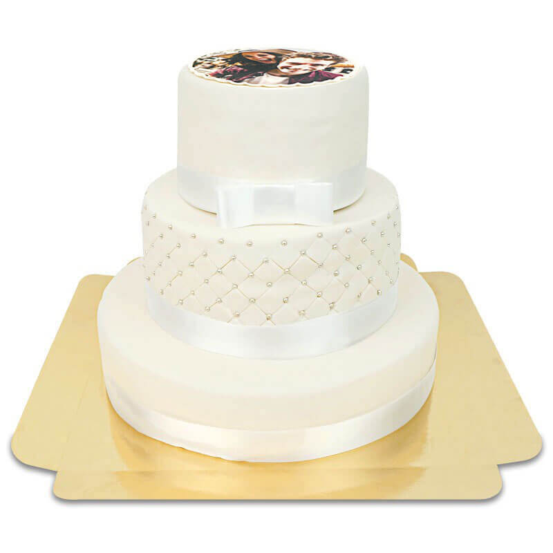 Weiße Foto-Hochzeitstorte "White Wedding"
